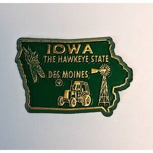 Iowa Hawkeye State Souvenir Magnet Des Moines Tractor Windmill Corn Green Gold